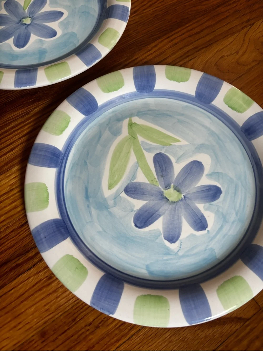 Blue Floral Stoneware Dinner Plates - Set of 2